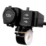 Priza USB x 2, bricheta x 1 si Voltmetru digital moto, led verde, culoare negru Priza USB x 2, bricheta x 1 si Voltmetru digital moto, led verde, culoare negru